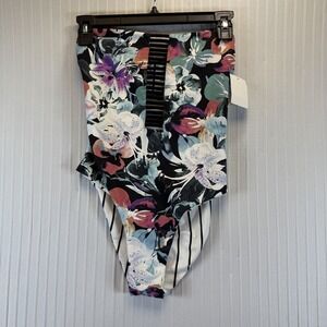 WET XS Swimwear Brie Reversible Open Back One‎ Piece Swimsuit Black Floral NWT